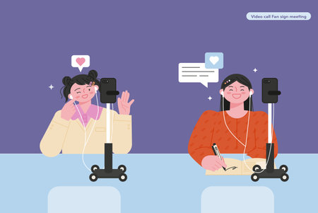 Online fan meeting. Celebrities are holding fan meetings and signings online non-face-to-face.のイラスト素材