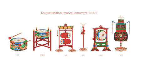 A collection of traditional Korean musical instruments.のイラスト素材
