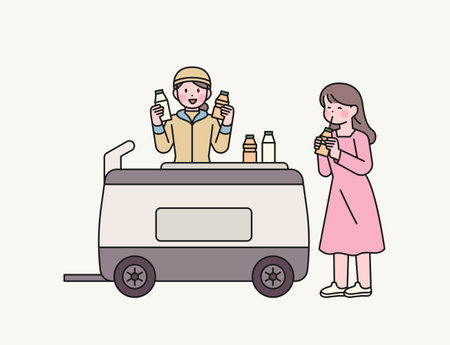 korean street food. Korean yogurt cart.のイラスト素材