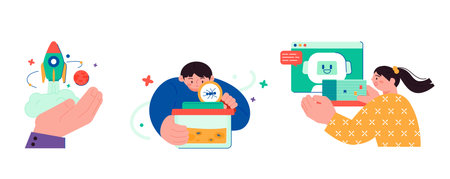 Education concept illustration. People who research, explore and advance their skills.のイラスト素材