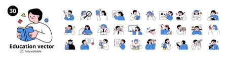 Back to school. Students who learn and grow on their own with various subjects.のイラスト素材