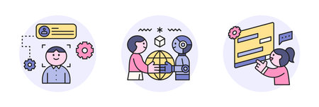 Artificial Intelligence. AI Chat. cooperation between humans and robots.のイラスト素材
