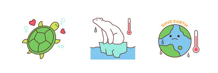 Activities for environmental protection. As global temperatures rise, glaciers are melting and animals are suffering.のイラスト素材