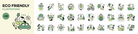 Activities for environmental protection. Eco friendly people mega set.のイラスト素材