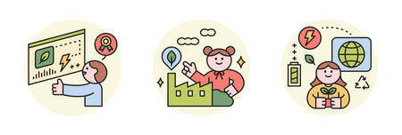 Activities for environmental protection. Environmentally conscious companies and global issues. and energy management.のイラスト素材