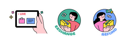 people are shopping. Online e-commerce. Exchange and refund with mobile devices.のイラスト素材