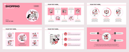 people are shopping. Online e-commerce. Presentation leaflet brochure template setのイラスト素材