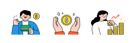 Finance and people, accounts for household economic growth, investment plan management. youth account. Pile up coins. Vector illustration.のイラスト素材