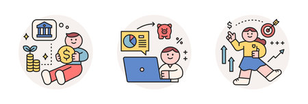 Finance and people, accounts for household economic growth, investment plan management. Banking, financial data and goals. Vector illustration.のイラスト素材