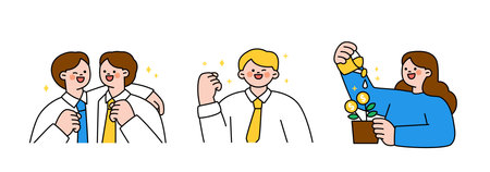 Finance and people, accounts for household economic growth, investment plan management. Colleagues, cheering, money tree. Vector illustration.のイラスト素材