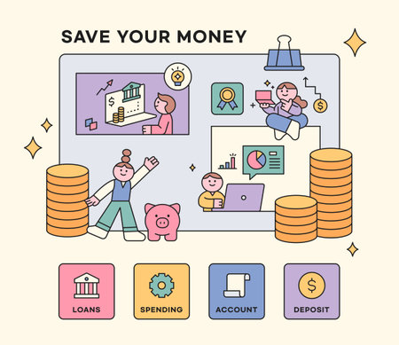 Finance and people, accounts for household economic growth, investment plan management. Vector web banner illustration.のイラスト素材