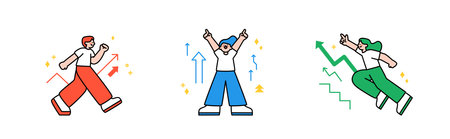 Finance and people, accounts for household economic growth, investment plan management. go, cheer, jump. Vector illustration.のイラスト素材