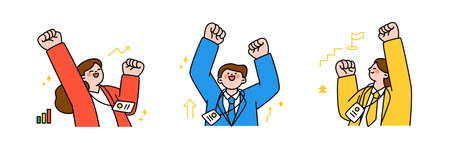 Finance and people, accounts for household economic growth, investment plan management. Employees are cheering. Vector illustration.のイラスト素材