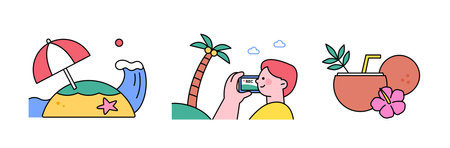 People enjoying summer. Tropical island, tourist photography, coconut drink.のイラスト素材