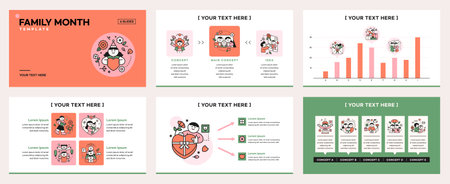 family month. People who appreciate their parents and love their children. Infographic template about family. Webpage brochure leaflet presentation webpage.のイラスト素材