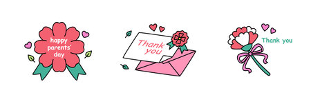 family month. People who appreciate their parents and love their children. Carnations and thank-you letters to parents.のイラスト素材