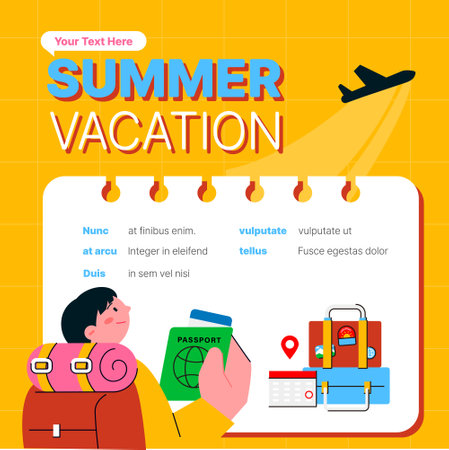 People enjoying summer. Overseas travel, backpacking. Summer vacation event marketing banner template.のイラスト素材