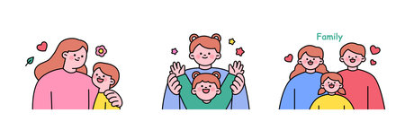 family month. People who appreciate their parents and love their children. A mother and child, a father and child, a family of three.のイラスト素材