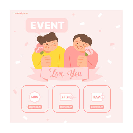 family month. Little children are holding flowers. Event web banner.のイラスト素材
