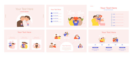 family month. People who appreciate their parents and love their children. webpage Brochure, leaflet template set.のイラスト素材