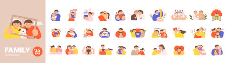 family month. A mega set of characters who love and appreciate each other.のイラスト素材