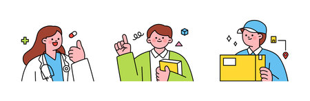Labor Day. people who are working. A character in a uniform. Doctor, teacher, postman.のイラスト素材
