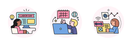 Labor Day. people who are working. Office worker checking break schedule. hard working office worker.のイラスト素材