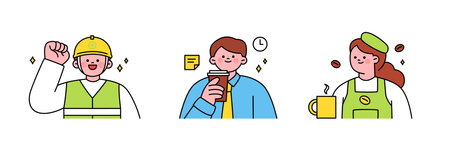 Labor Day. people who are working. A character in a uniform. Engineers, business people, cafe staff.のイラスト素材
