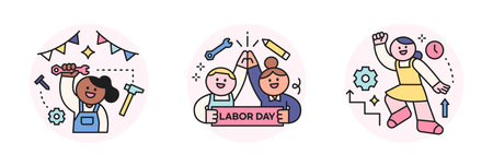 Labor Day. people who are working. Engineer character and labor-management harmony and growing worker.のイラスト素材
