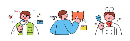 Labor Day. people who are working. News reporter, graphic designer, chef.のイラスト素材