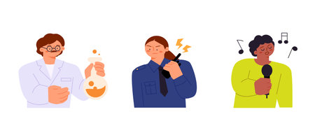 Labor Day. people who are working. Scientist, cop, singer.のイラスト素材