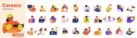 Labor Day. people who are working. Characters and uniforms of various occupational groups such as production workers, field workers, and office workers.のイラスト素材