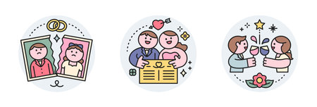 wedding. breakup and divorce. marriage vows. The bride and groom doing the ceremony.のイラスト素材