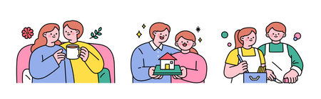 wedding. Couples enjoying a blissful newlywed life.のイラスト素材