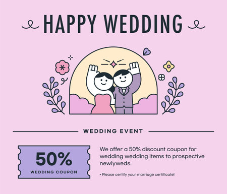 wedding. Discount coupon promotion banner poster for happy marriage.のイラスト素材