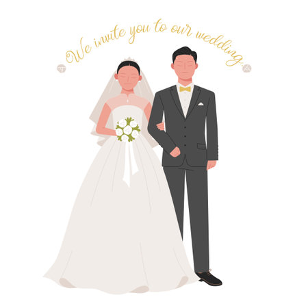 wedding day. A couple in wedding dresses are standing together.のイラスト素材