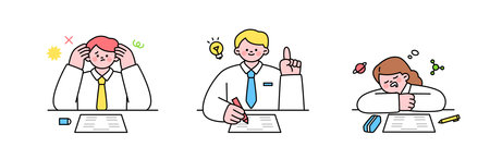 Education. Students studying hard and taking exams.のイラスト素材