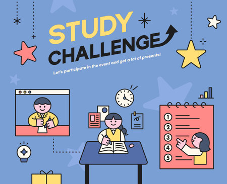 Education. Students studying hard and taking exams. Study challenge advertising banner.のイラスト素材