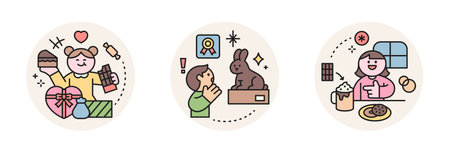 World Chocolate Day. Cute characters and sweet chocolate. Valentine's day gift, choco rabbit, hot choco cafeのイラスト素材