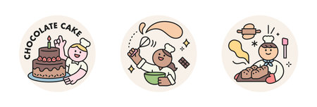World Chocolate Day. Cute characters and sweet chocolate. cake, baking, whippingのイラスト素材