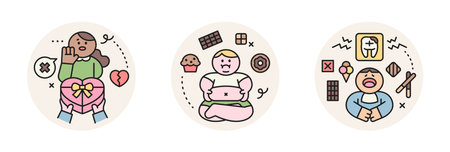 World Chocolate Day. Cute characters and sweet chocolate. Gift refuse, fat, sweet teeth.のイラスト素材