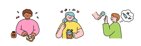 World Chocolate Day.Sweet dessert and people. Chocolate jam, mint, likes and dislikes.のイラスト素材