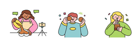 World Chocolate Day.Sweet dessert and people. Chocolate making classes, cookies and drinks.のイラスト素材