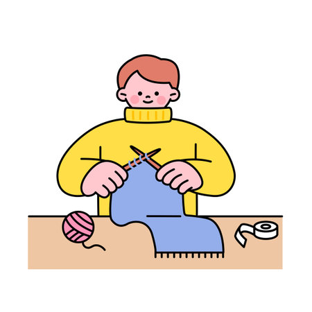 One day class workshop. People are learning new skills. knit a scarf.のイラスト素材