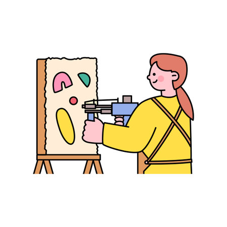 One day class workshop. People are learning new skills. Tufting.のイラスト素材