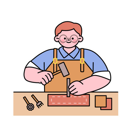 One day class workshop. People are learning new skills. leather workshopのイラスト素材