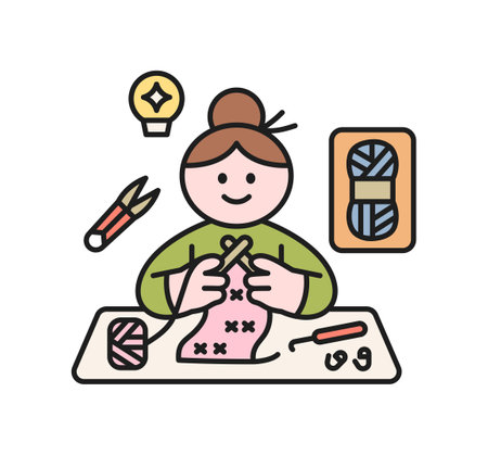 One day class workshop. People are learning new skills. Illustration of geometric design. knittingのイラスト素材