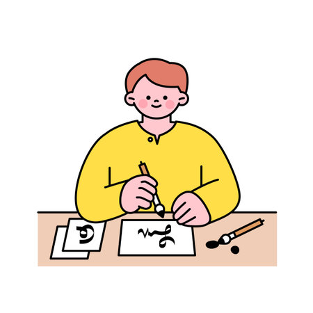 One day class workshop. People are learning new skills. calligraphyのイラスト素材