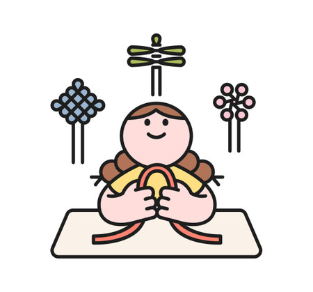 One day class workshop. People are learning new skills. Illustration of geometric design. Korean traditional knot. Korean traditional knot workshop.のイラスト素材