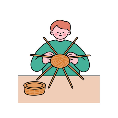 One day class workshop. People are learning new skills. Weave rattan baskets.のイラスト素材